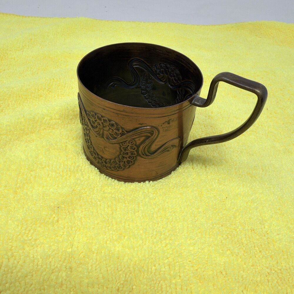 Vintage Art Nouveau Copper Tea Glass Holder Podstakannik Floral Poppy Sleeve